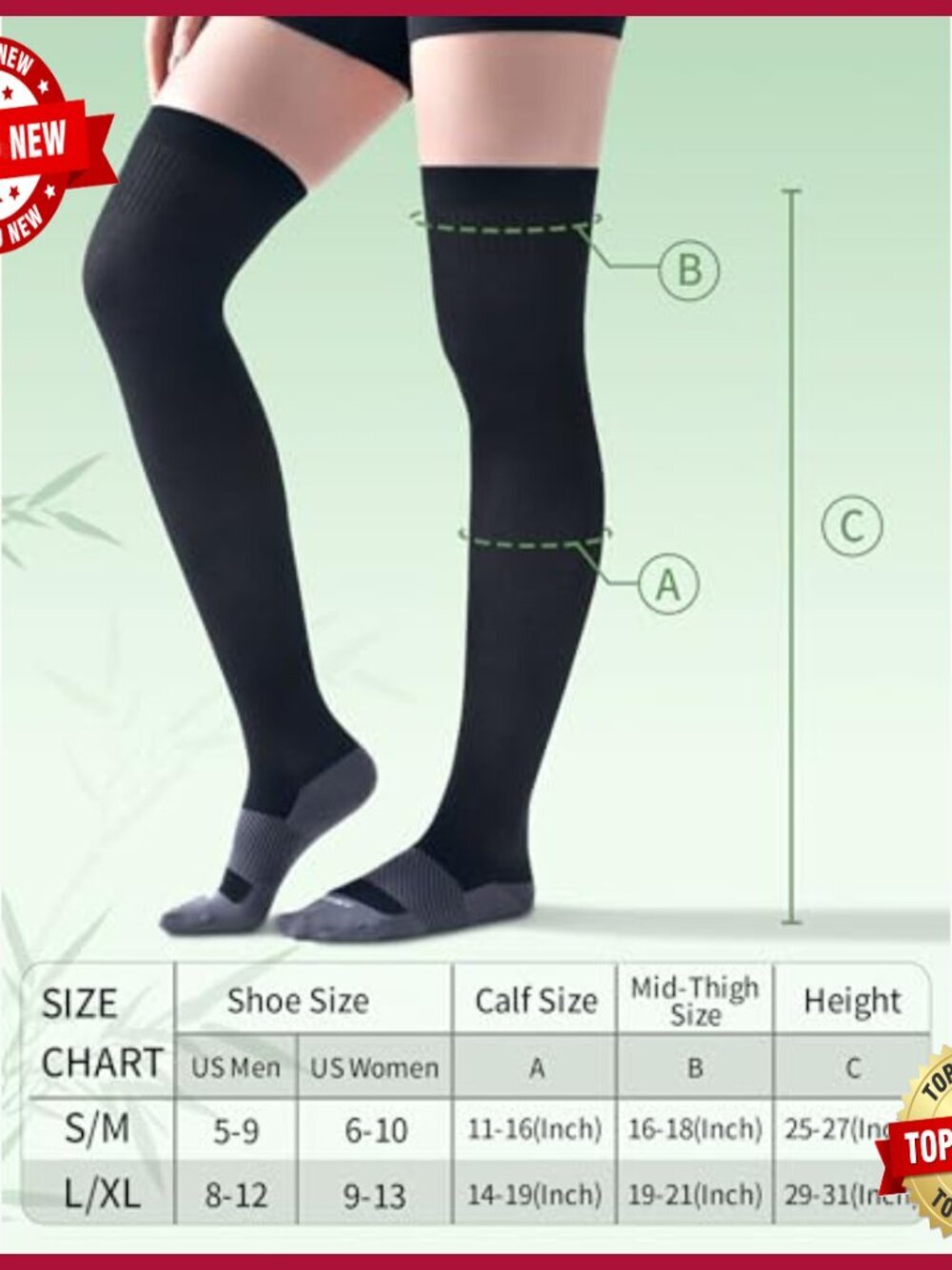 Bamboo Viscose Compression Socks Over Knee 15-20 mmHg Grip Top - Picture 3 of 7